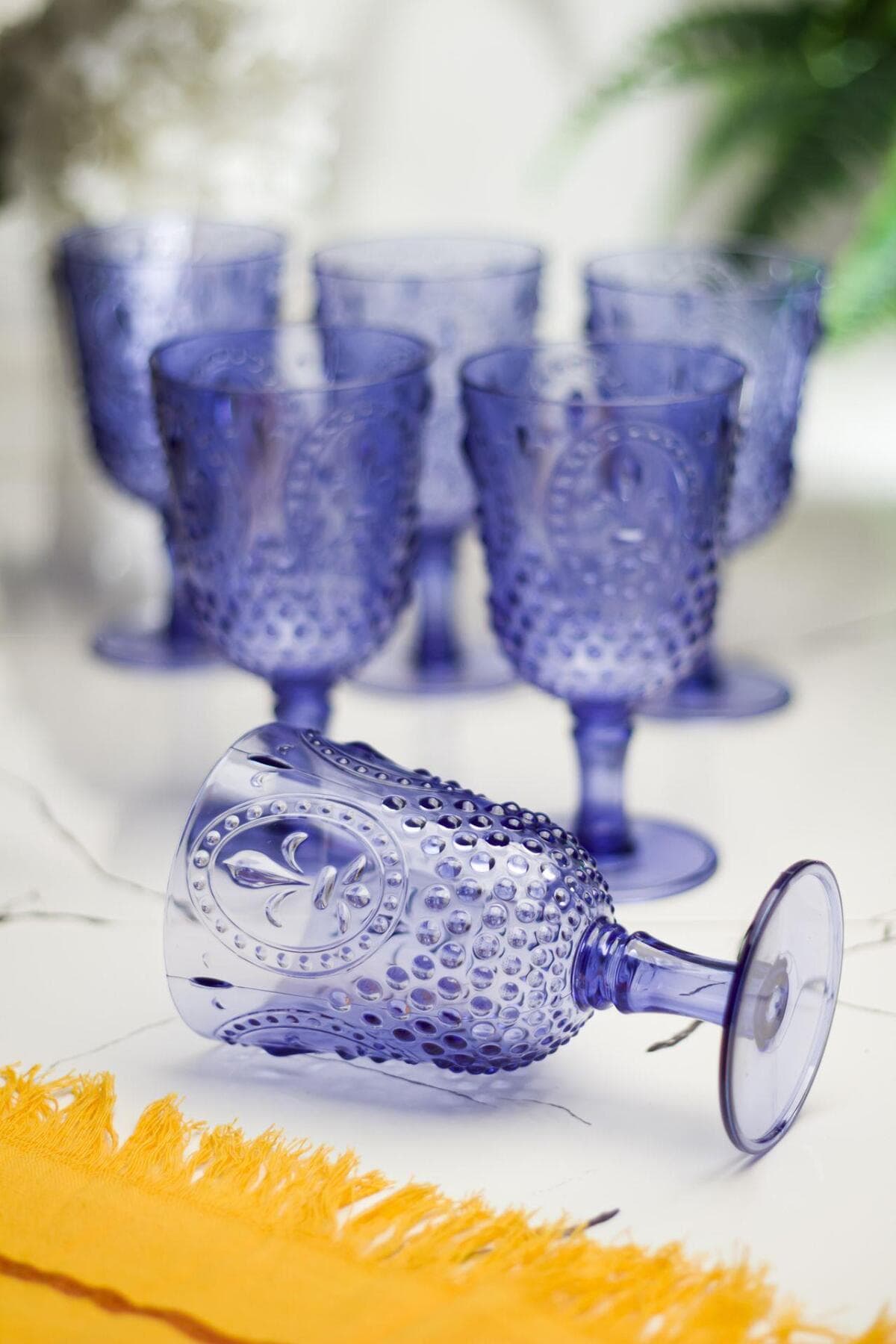 6'lı Kırılmaz Mavi Akrilik Kadeh Seti 450ml - Su & Meşrubat Bardağı