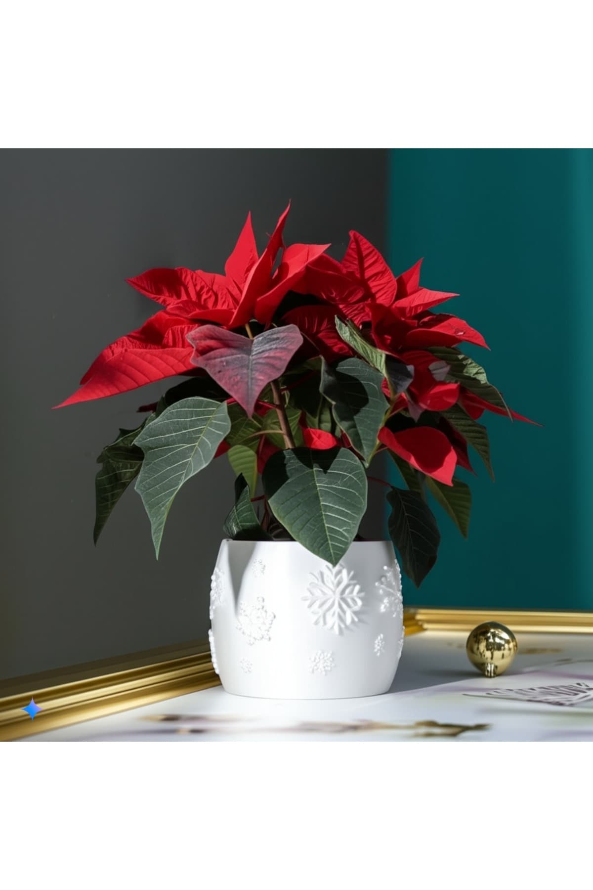 Premium Kar Tanesi Desenli Dekoratif Saksı 11x15x15cm - Yılbaşı ve Kış Temalı Bitki Saksısı