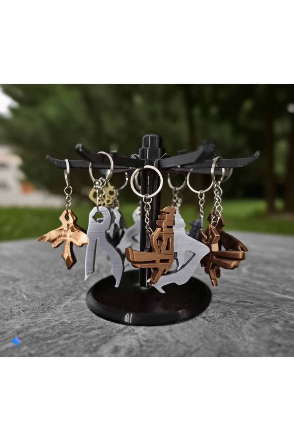 Premium Siyah Döner Anahtarlık ve Takı Standı Organizer - 360 Derece Dönen Teşhir