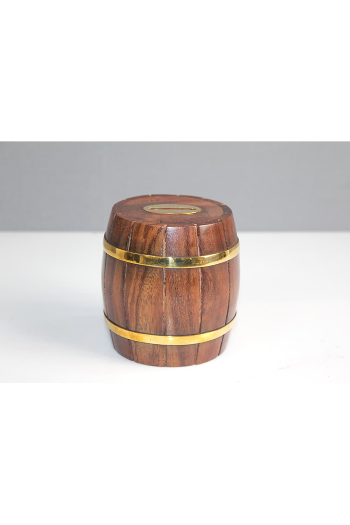 Pirinç Detaylı Fıçı Kumbara - Dekoratif Para Biriktirme Kutusu ve Hediyelik