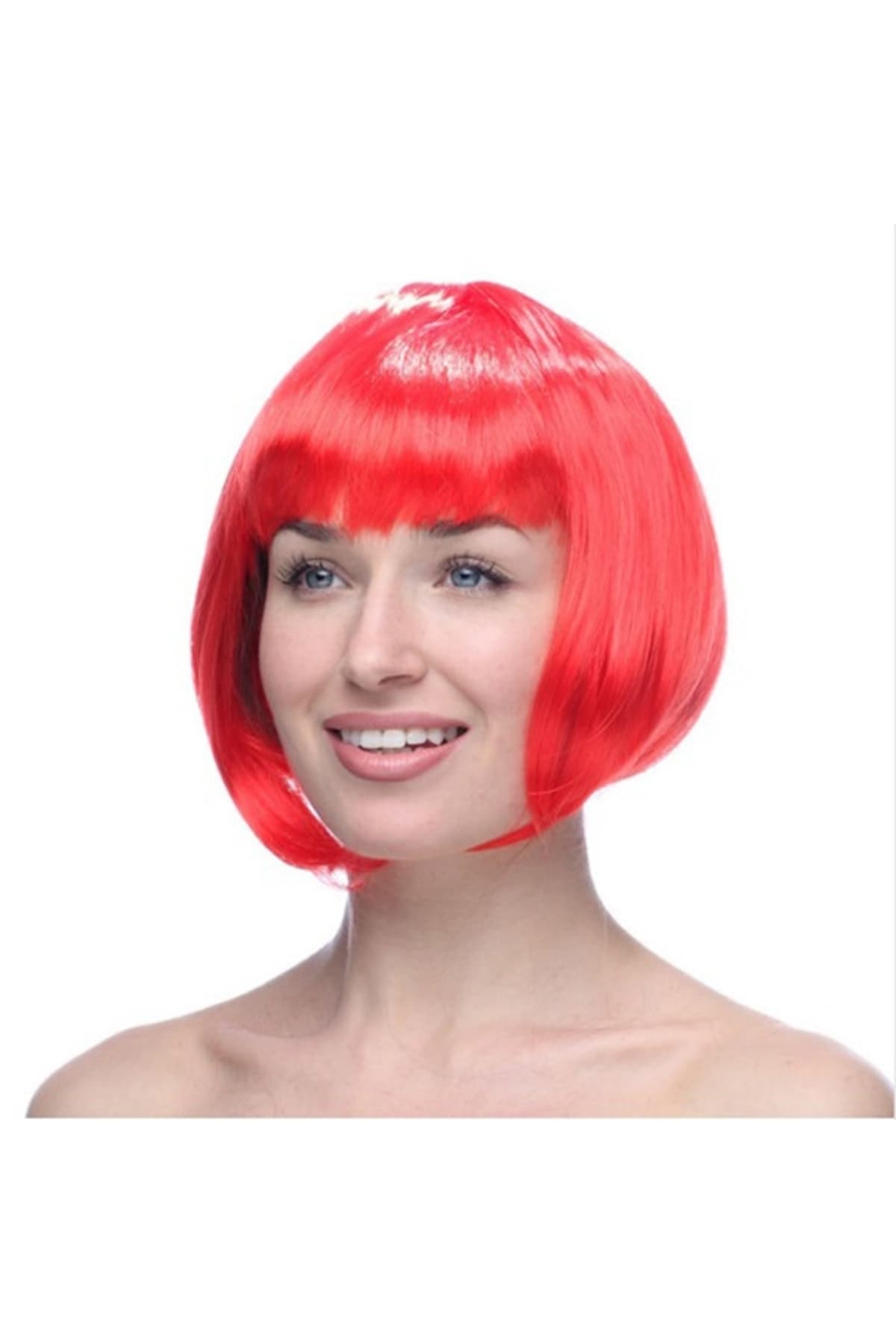 Premium Kırmızı Parti Peruğu - Astarlı 30cm Kostüm Aksesuarı Doğum Günü Yılbaşı