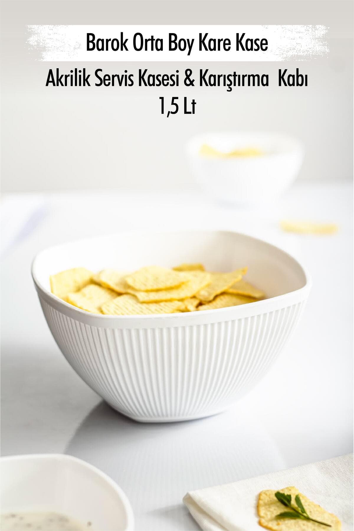 Barok Beyaz Kırılmaz Akrilik Salata Kasesi 1.5 Lt