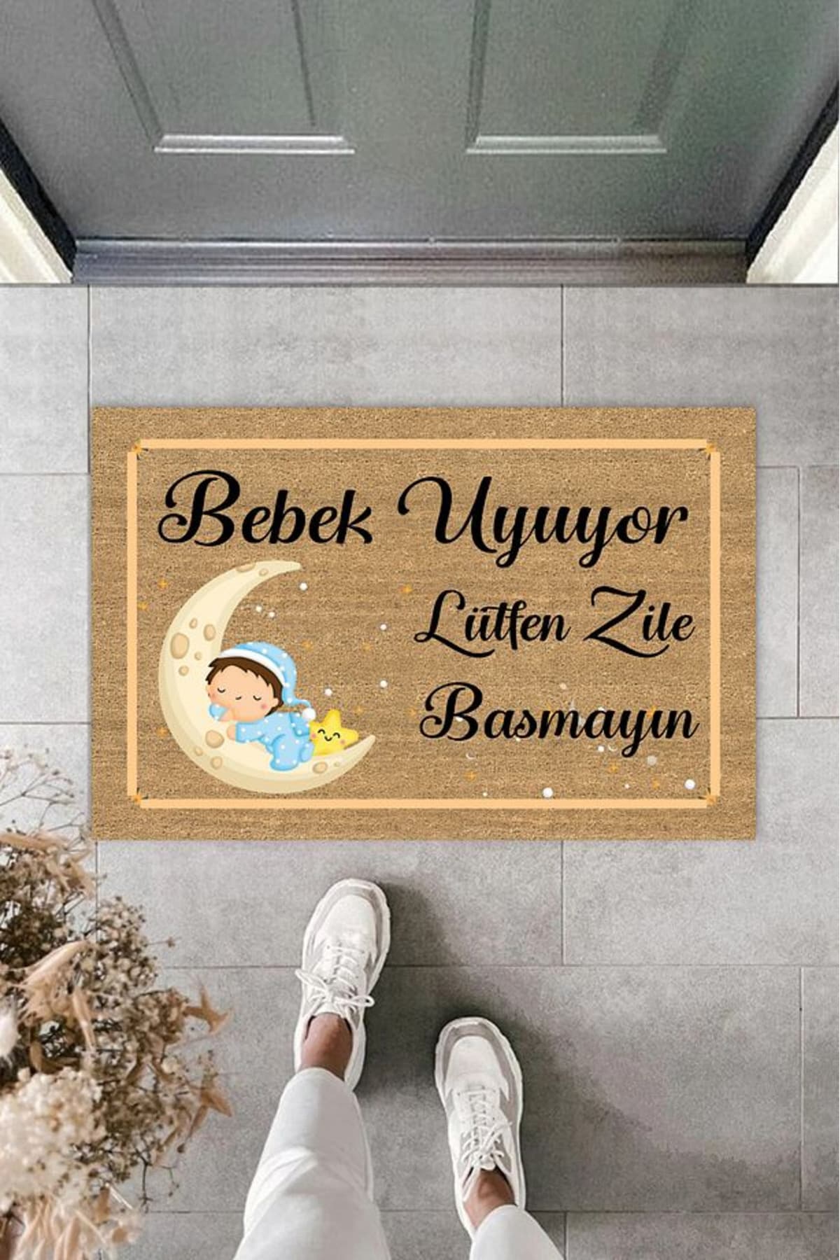 Premium Bebek Uyuyor Kapı Paspası - 40x60 cm Kaymaz PVC Zemin Temizleyici