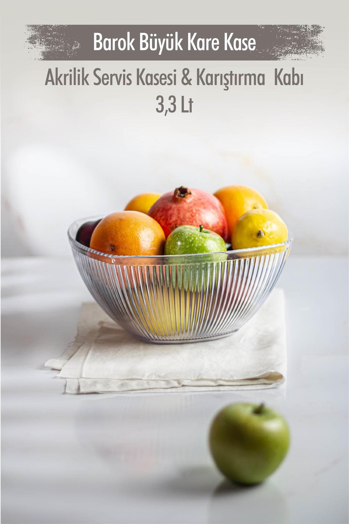 Barok Tasarım Şeffaf Kare Salata ve Meyve Kasesi 3.3L Kırılmaz Karıştırma Kabı