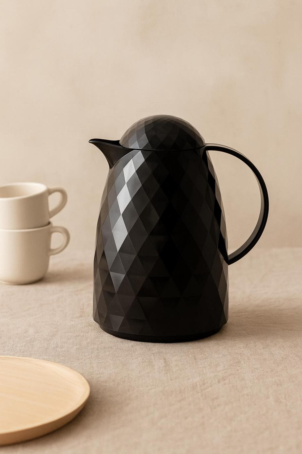 Siyah Akrilik Çay Termosu 1 Lt - 12 Saat Sıcak 24 Saat Soğuk A-7010