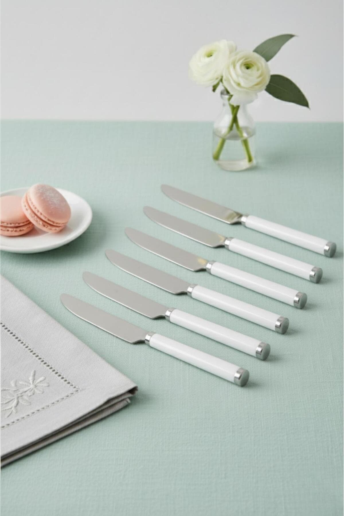Beyaz Saplı Paslanmaz Çelik Yemek Bıçağı Seti 6'lı 15 cm