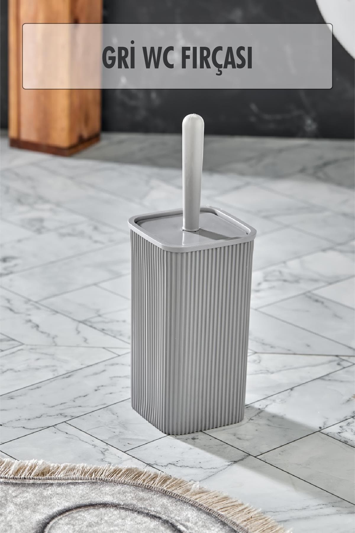 Gri Modern Hazneli Plastik WC Tuvalet Fırçası Seti