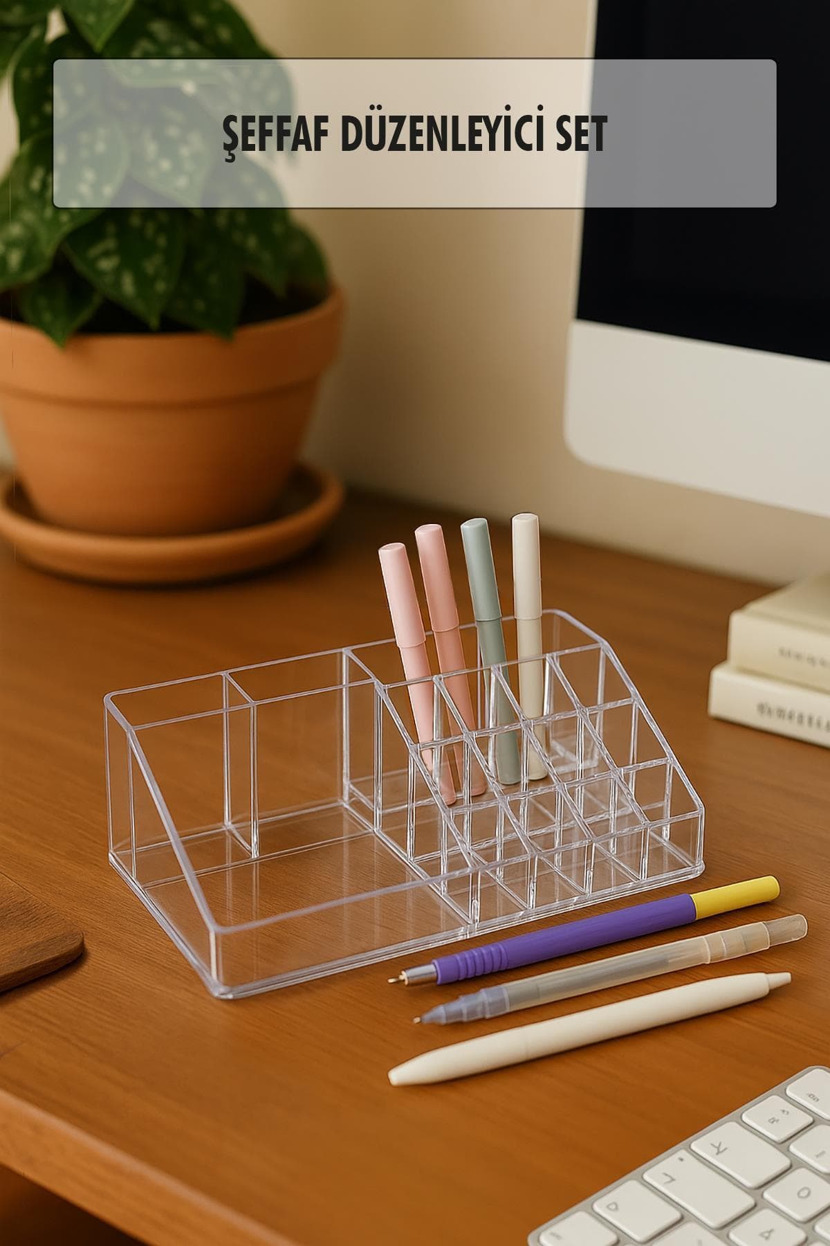 Şeffaf Akrilik Masaüstü Düzenleyici Çok Bölmeli Ofis Organizeri