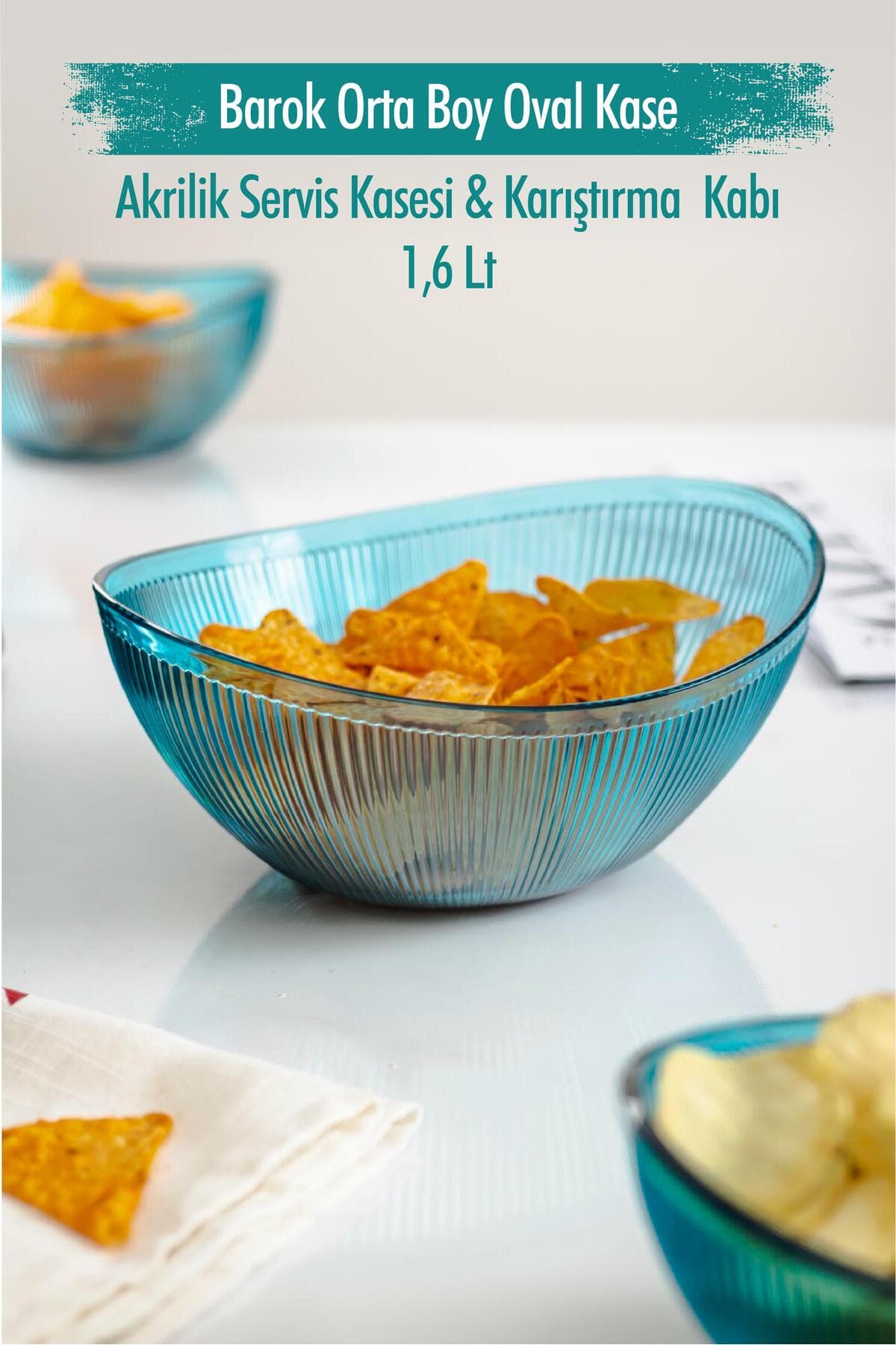 Barok Tasarım Aquamarin Akrilik Salata Kasesi 1.6 Lt Oval
