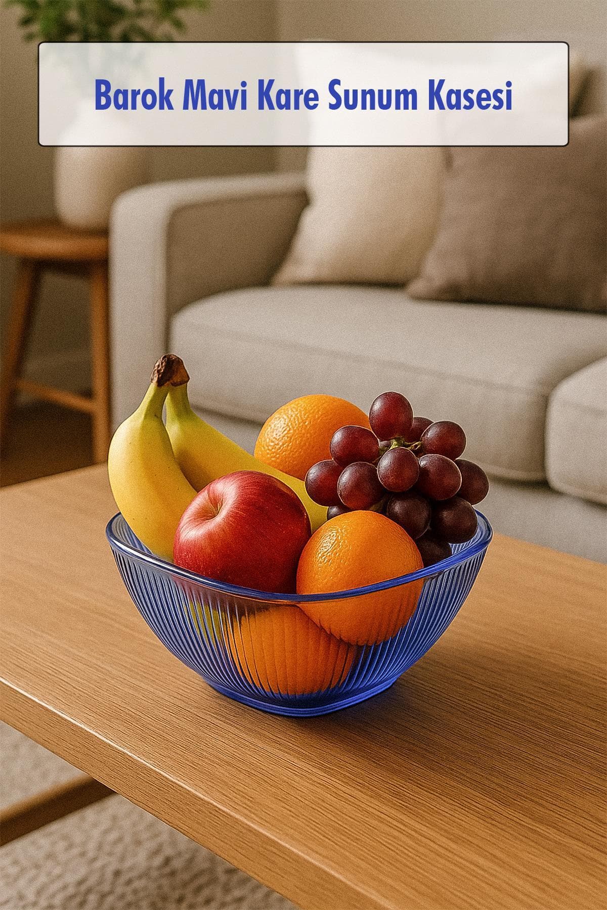 Mavi Barok Desenli Kırılmaz Akrilik Salata Kasesi 1.5 Lt