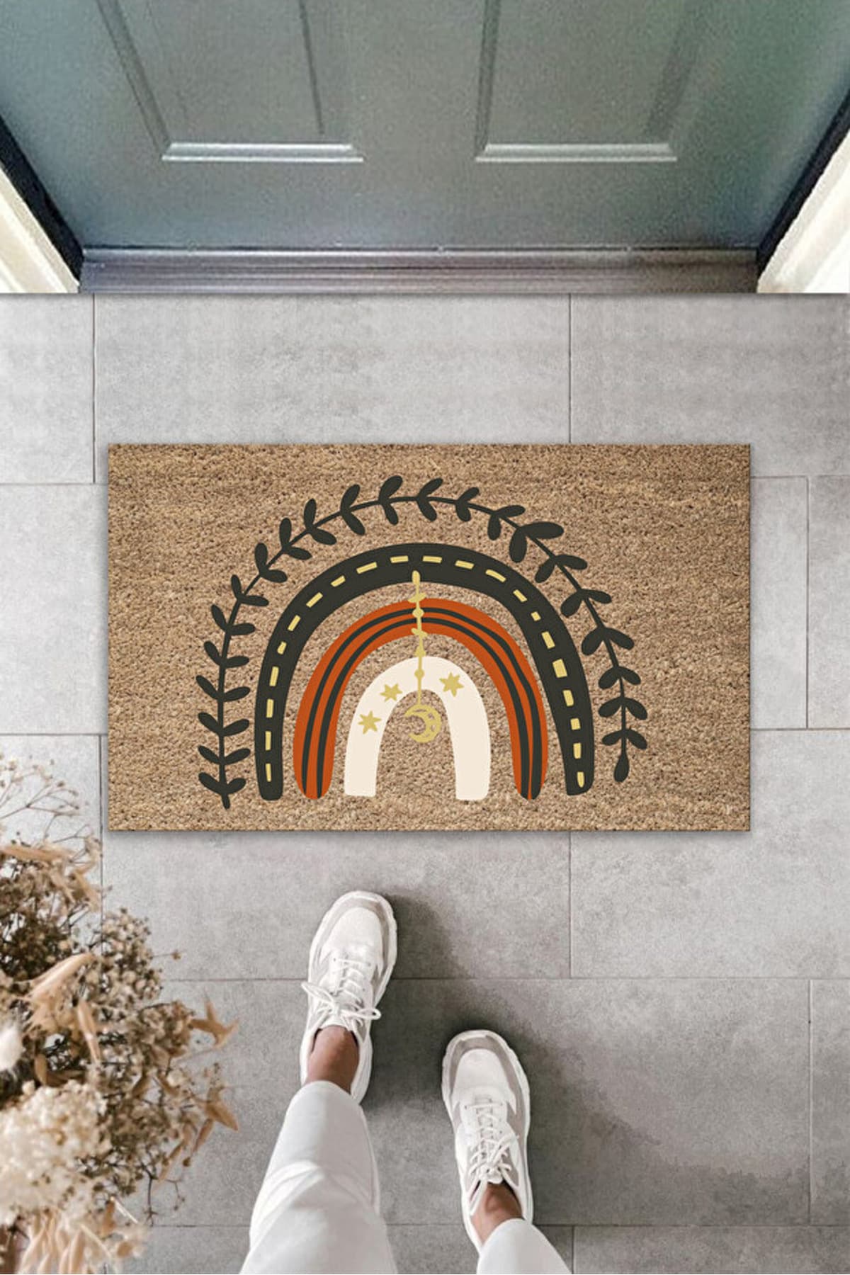 Gökkuşağı Desenli Kapı Paspası 70x45 - Modern Boho Tarz Giriş Çözümü
