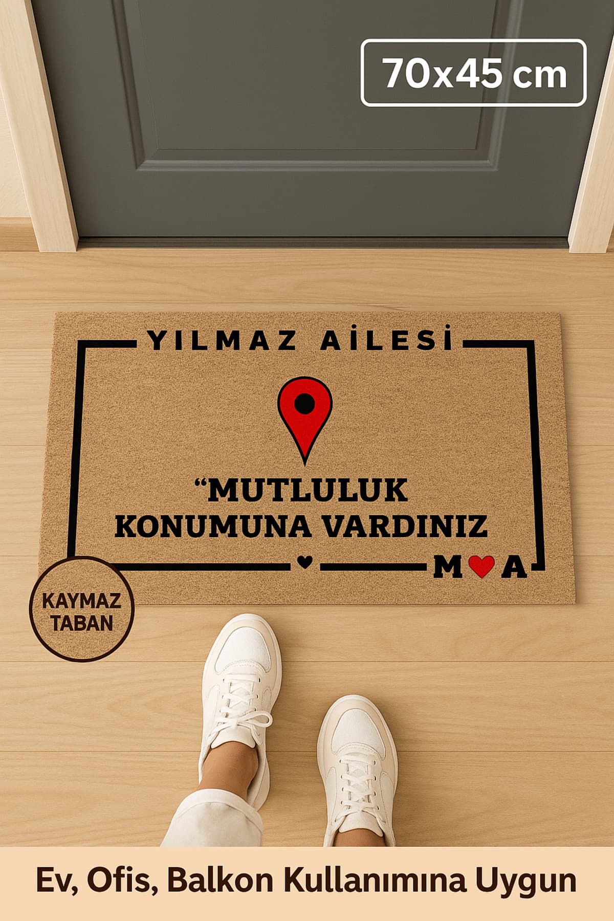 Kişiye Özel Mutluluk Konumuna Vardınız Paspası 70x45cm - Aile İsimli Kapı Önü Paspası
