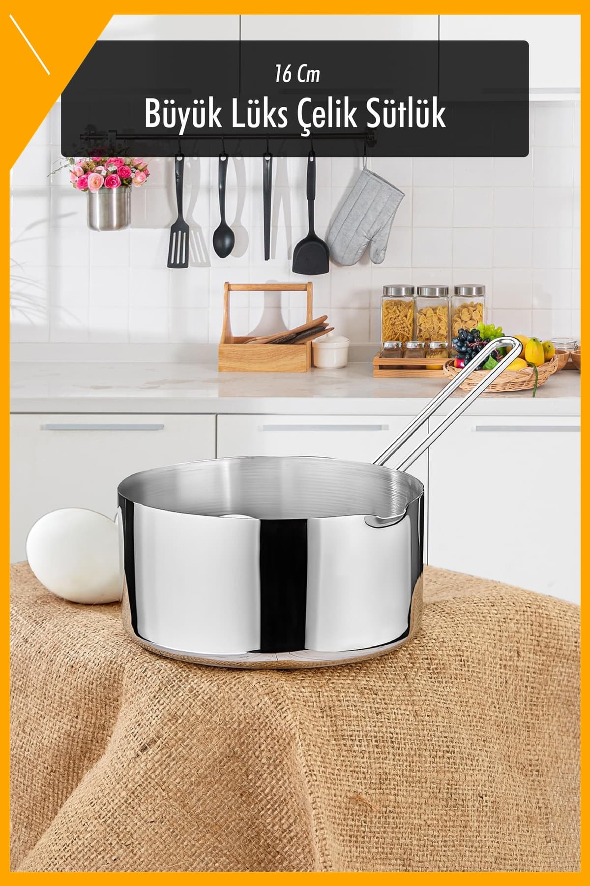 Paslanmaz Çelik Sütlük Sosluk Kaçerola 16 cm 1.4 Litre