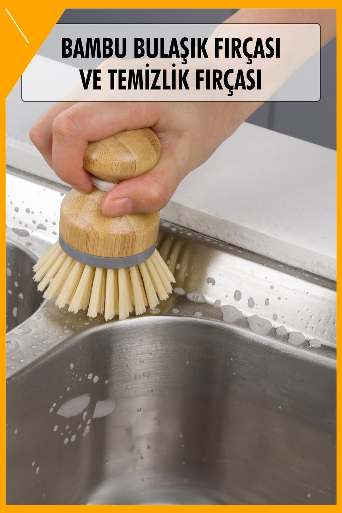 Ergonomik Bambu Bulaşık Fırçası Çok Amaçlı Mutfak Temizlik Aleti