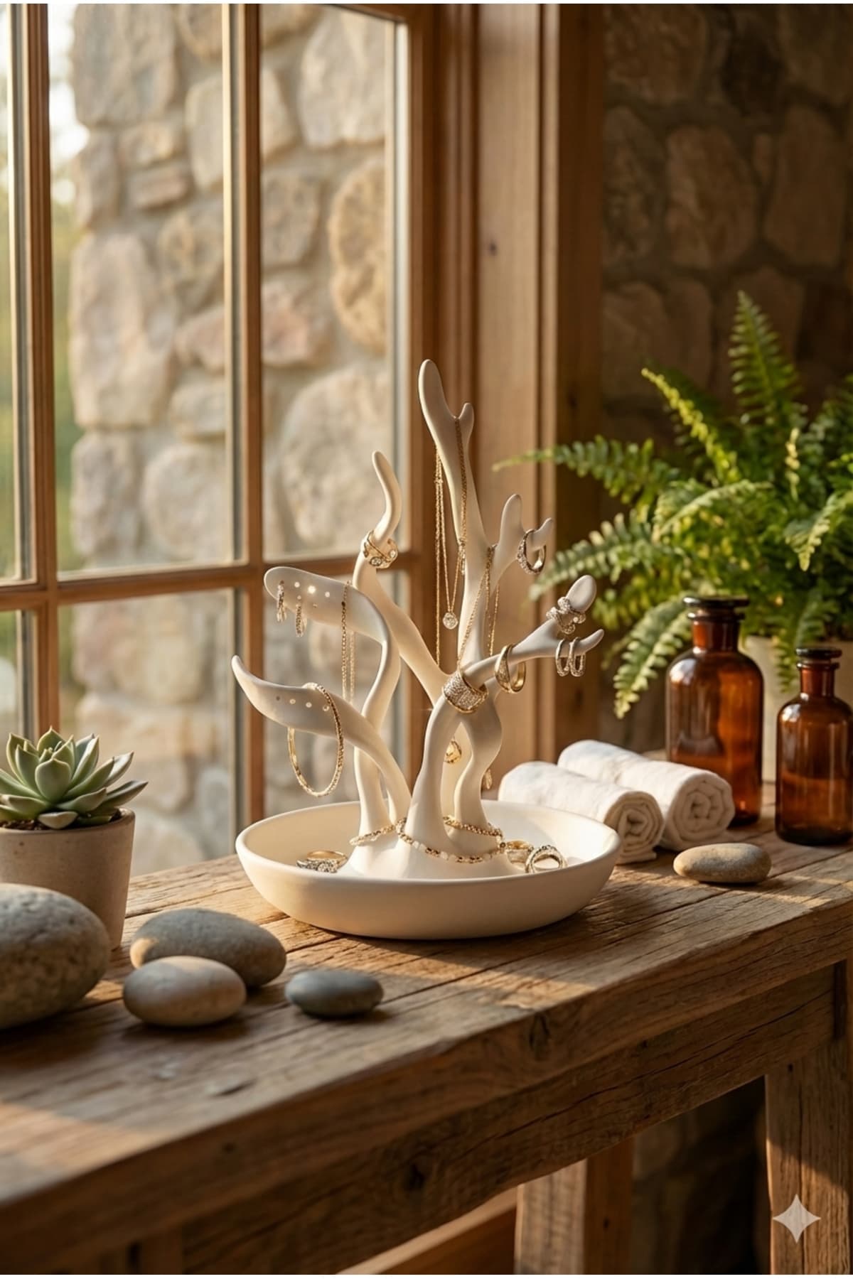 DEX Collections Soyut Tasarımlı Beyaz Takı Standı – Modern Dekoratif Takı Organizeri