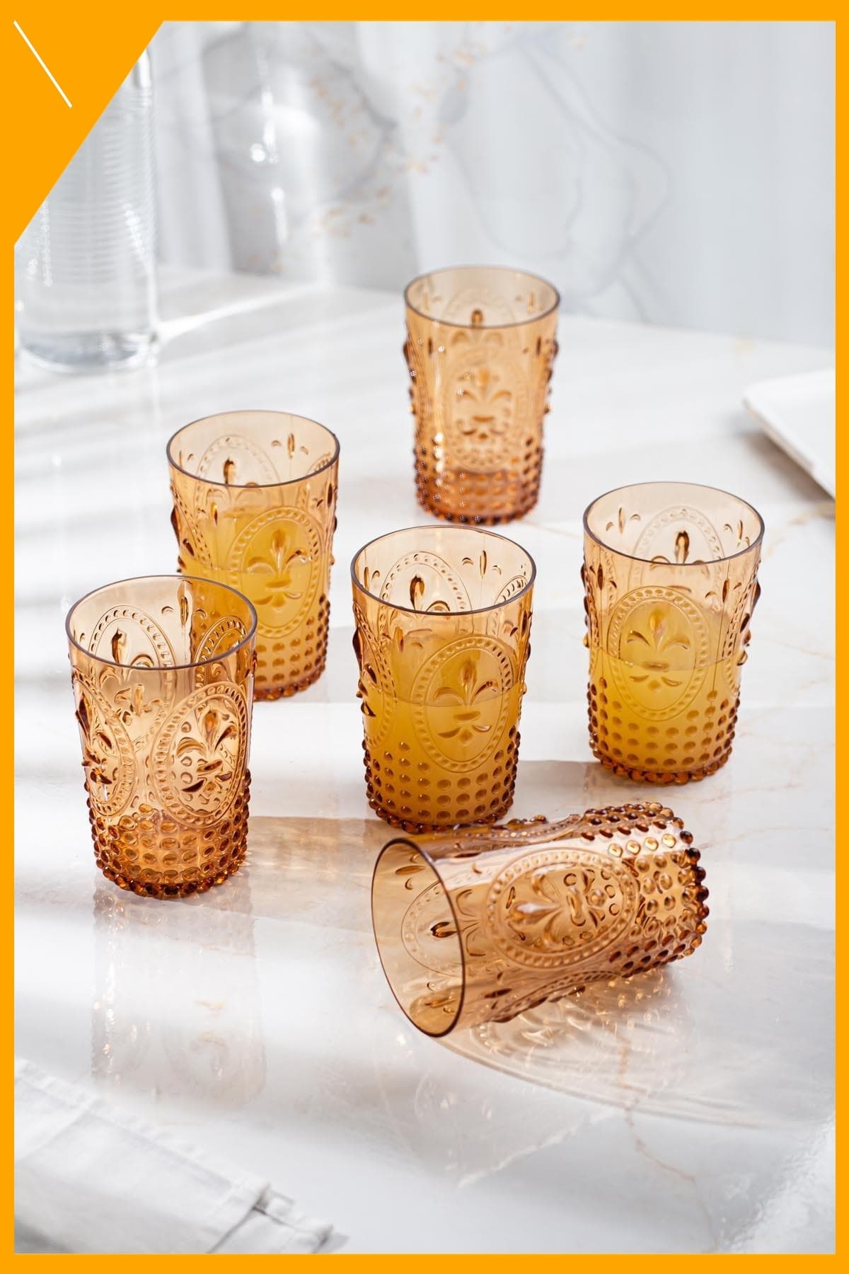 Bal Rengi Akrilik 6'lı Kırılmaz Bardak Seti 400 ml Meşrubat Bardağı