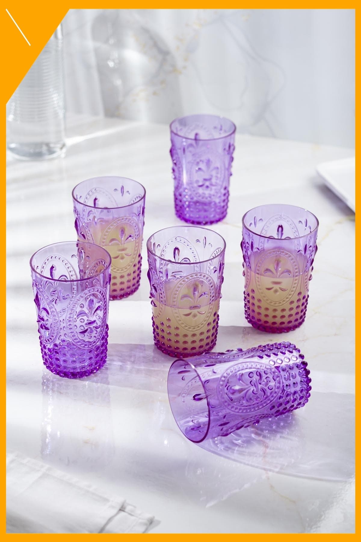 Mor Akrilik 6'lı Kırılmaz Kahve Yanı İkram Bardağı Seti