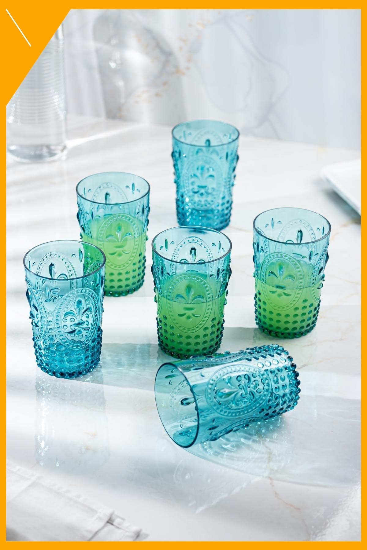 6'lı Aquamarin Akrilik Bardak Seti 400 ml | Kırılmaz Meşrubat Bardağı