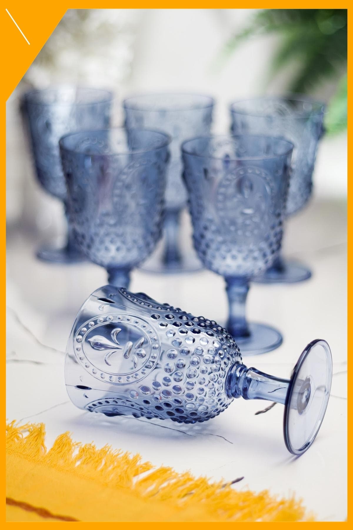 Lacivert Akrilik Kadeh Seti 6'lı 450 ml Kırılmaz Meşrubat Bardağı