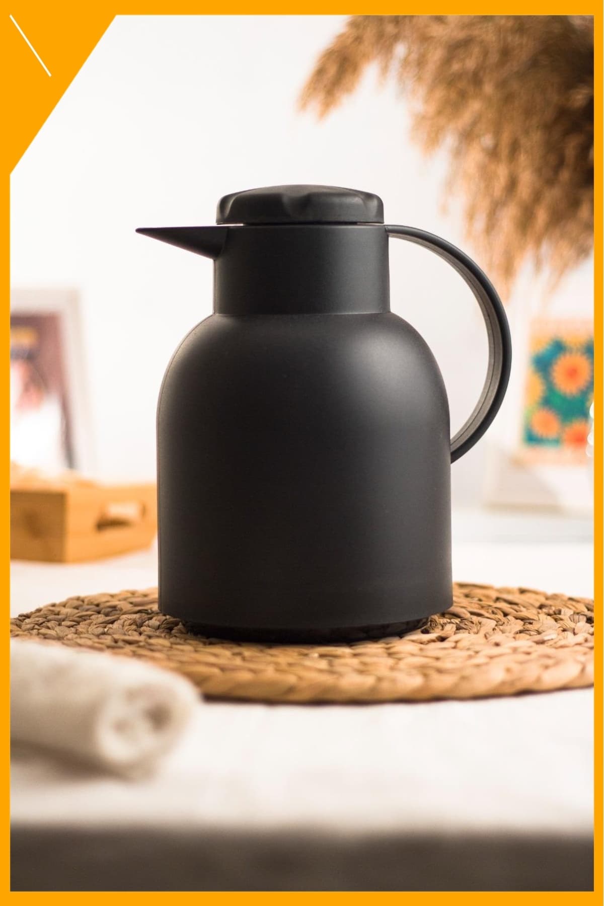 Siyah 1 Lt Cam Termos, 12 Saat Sıcak 24 Saat Soğuk Tutucu