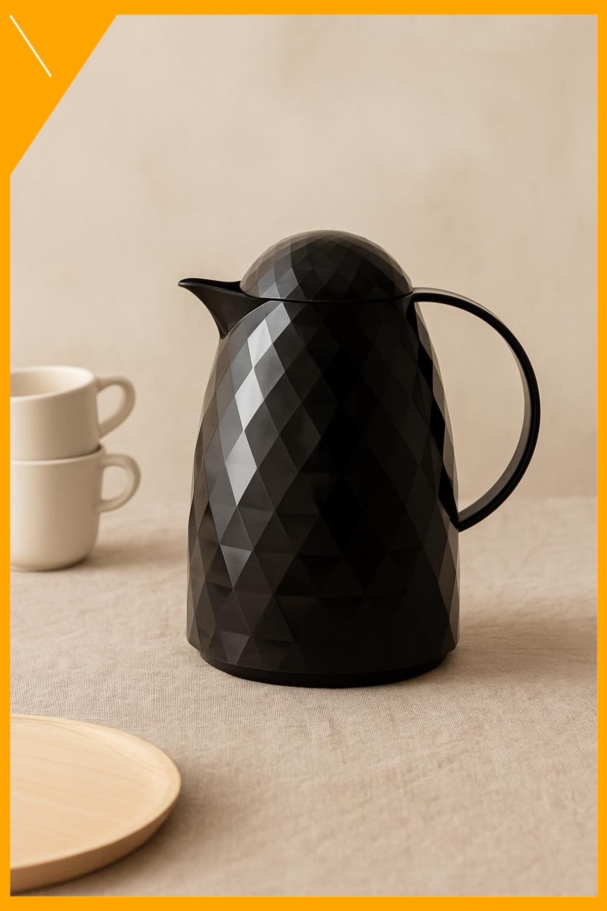 Siyah Akrilik Çay Termosu 1 Lt A-7010 - 12 Saat Sıcak & 24 Saat Soğuk Tutma