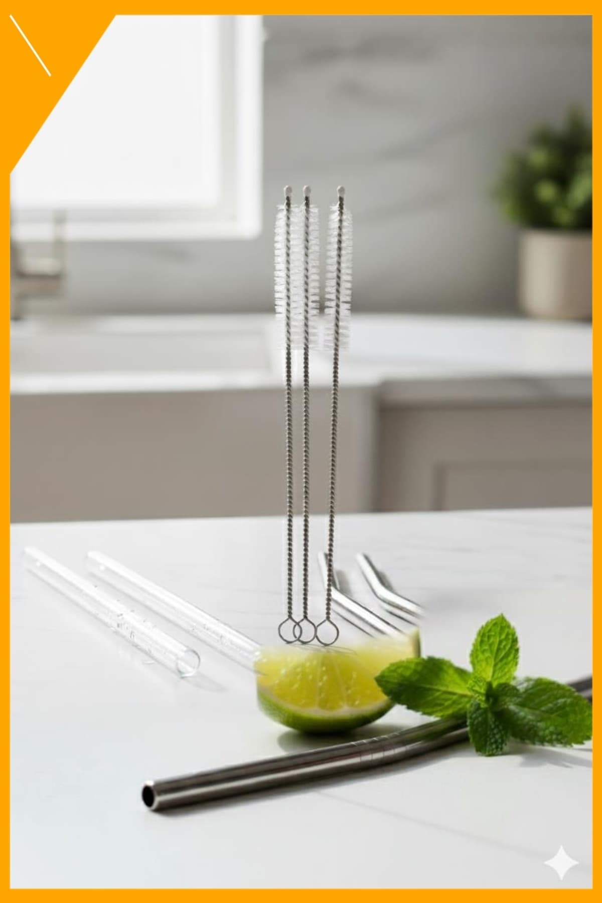 3'lü Paslanmaz Çelik Pipet Temizleme Fırçası – Metal, Cam, Bambu Uyumlu