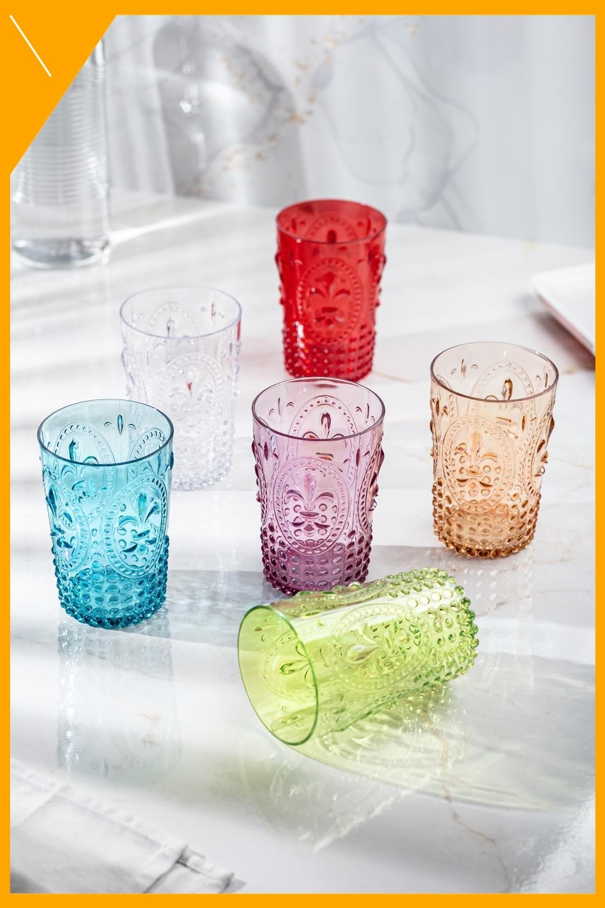 Kırılmaz Renkli Akrilik Bardak 6'lı Set - 400 ml Kahve Yanı Meşrubat Seti