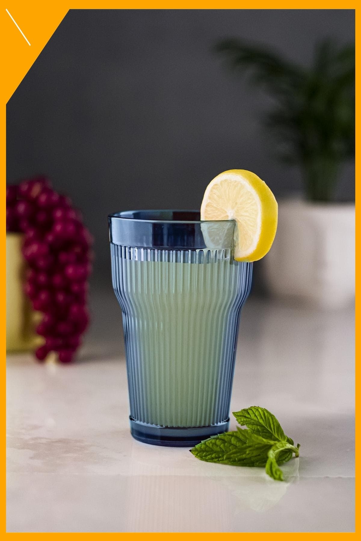 Lacivert Akrilik Kırılmaz 400 ml Barok Desenli Meşrubat Bardağı