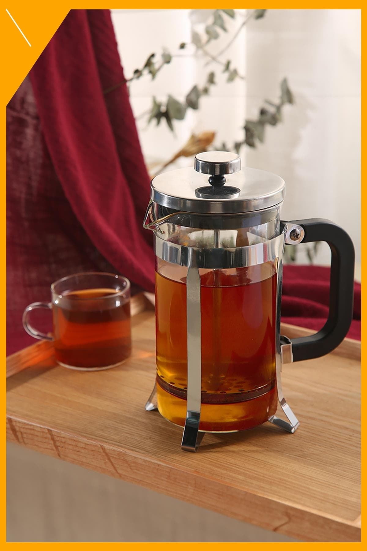 Borosilikat Cam French Press 600 ml Kahve ve Bitki Çayı Demliği