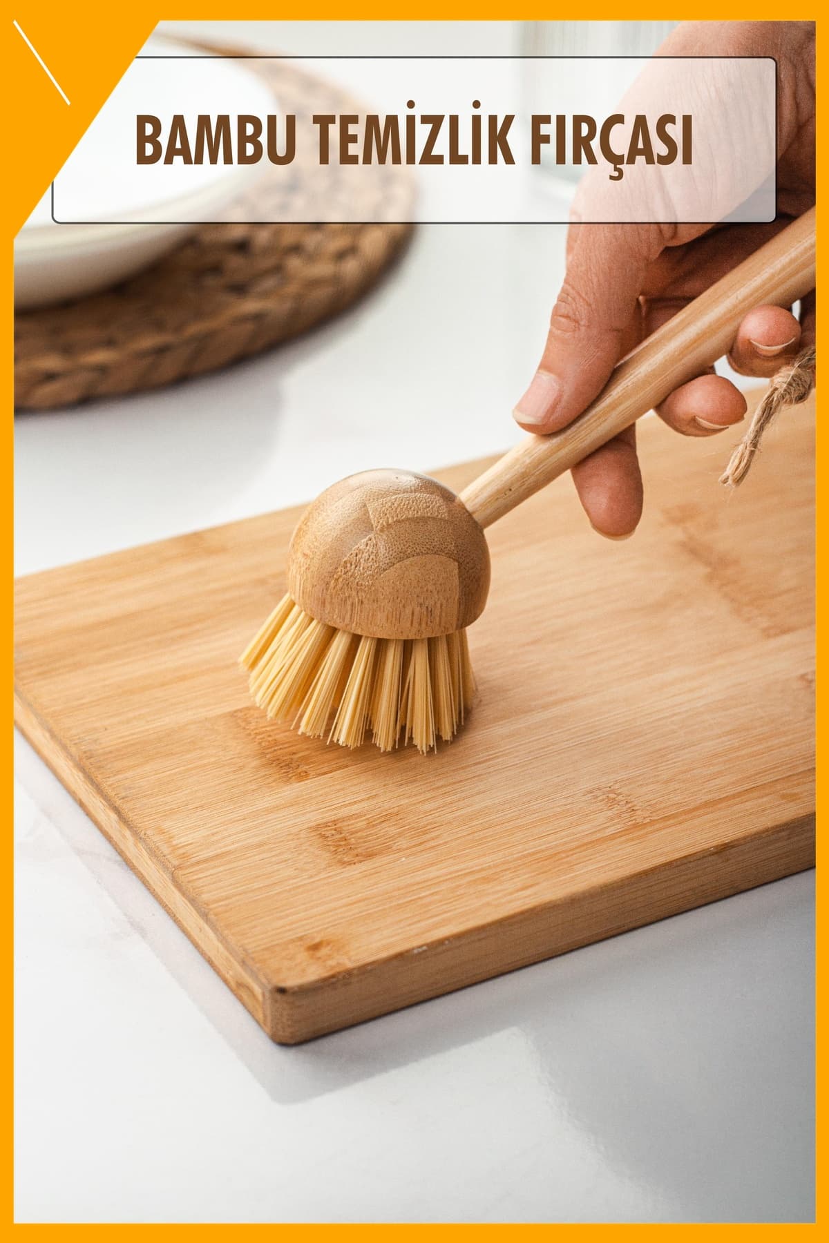 Doğal Bambu Saplı Bulaşık Fırçası - Tencere ve Tava Temizliği