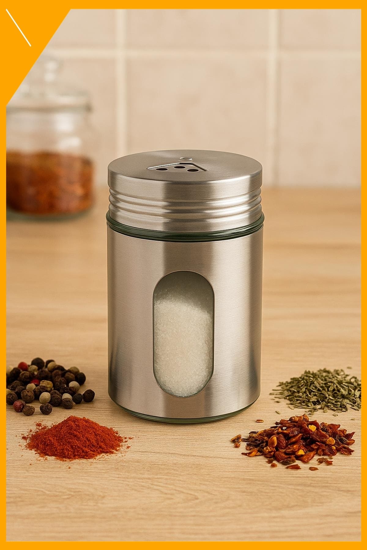 Modern Gri Metal Tuzluk - 200 ml Paslanmaz Metal Tuzluk Biberlik