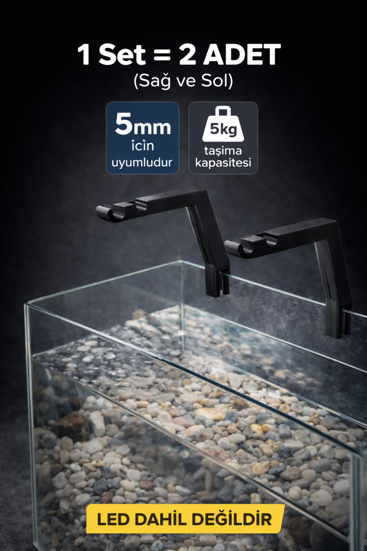 Premium Akvaryum LED Tutucu Aparat Seti - 2 Adet 5-10mm Cam Kalınlığı İçin Şık Çözüm