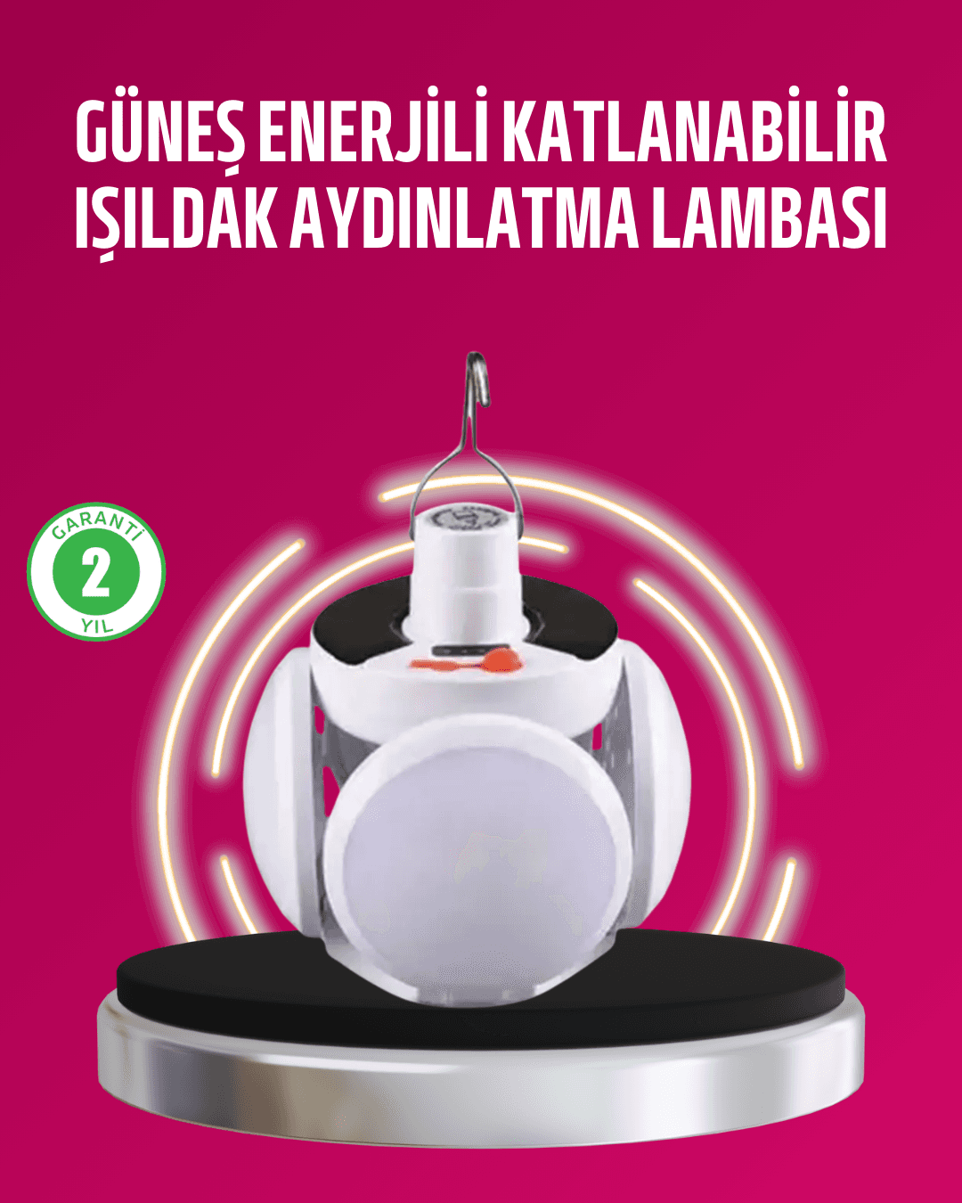 Solar ve USB Şarjlı Su Geçirmez Katlanabilir LED Lamba
